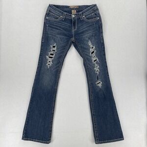 Cello Bootcut Jeans Womens 11 Blue Distressed High Rise Gemstone Y2K Style